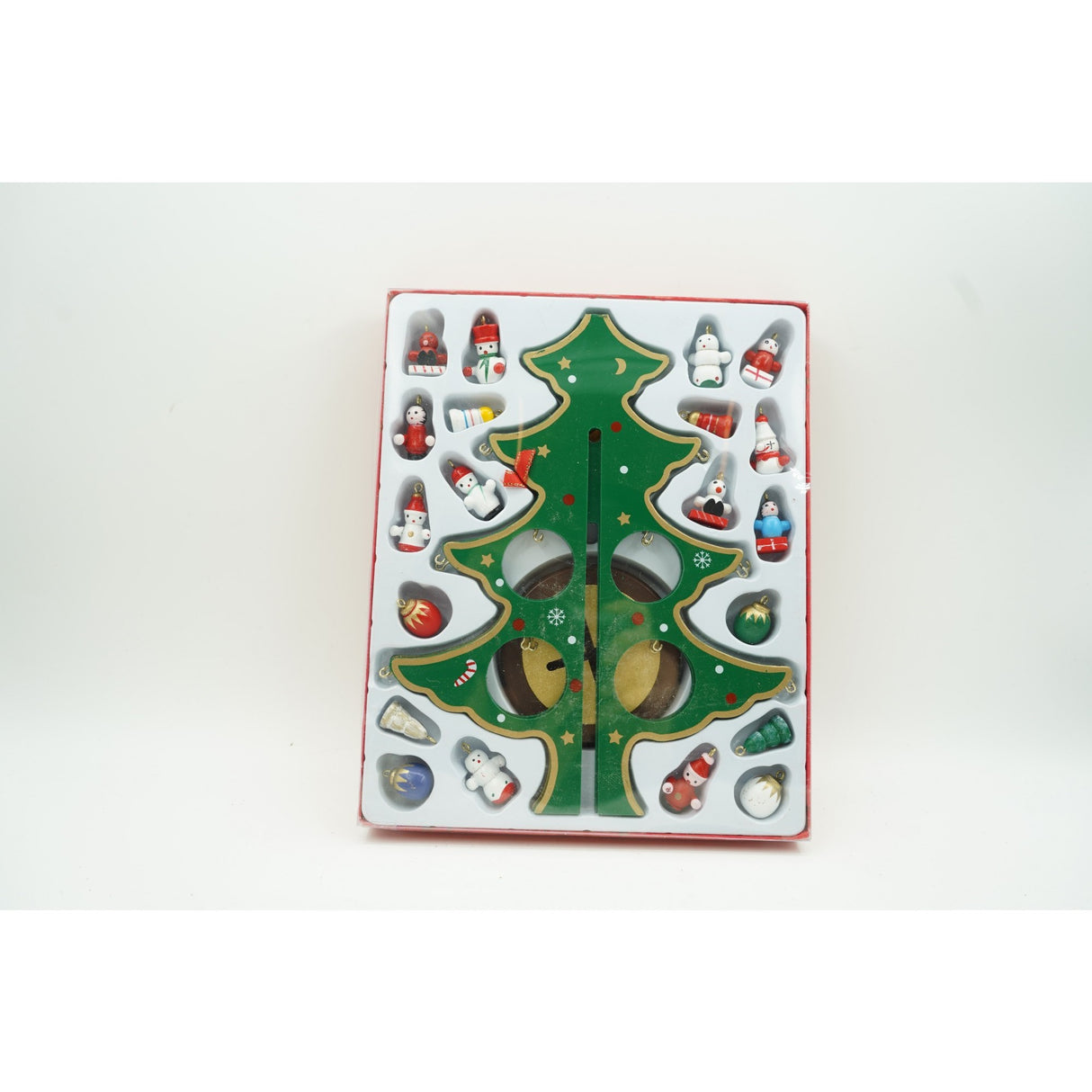 Decoratiune Craciun, Brad, Verde, 8 cavitati cu ornamente, 18.5 cm x 25 cm, Lemn, Vivimall - vivimall.ro