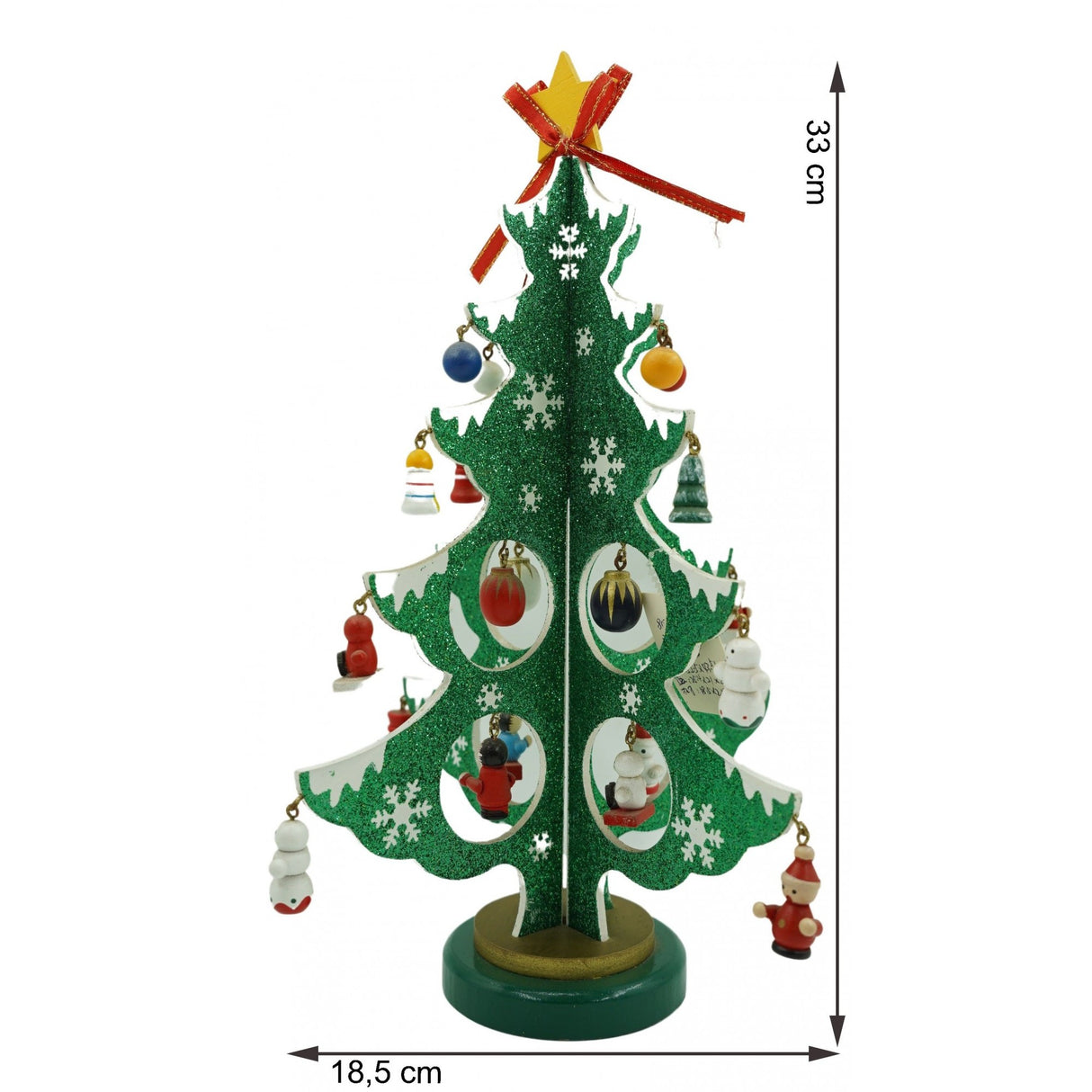 Decoratiune Craciun, Brad, Verde/Alb, 8 cavitati cu ornamente, 18.5 cm x 33 cm, Lemn, Vivimall - vivimall.ro