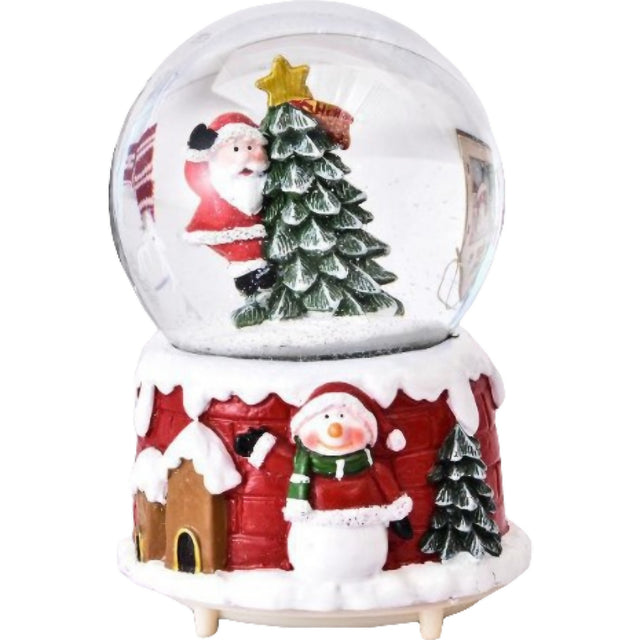 Decoratiune glob cu zapada Flippy, Mos Craciun in brad, diametru 4.5 cm, multicolor - vivimall.ro