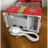 Decoratiune Craciun, Tip Cutie de Cadou, Figurine Mos Craciun cu Sania, 3 Moduri, Functie Muzicala, Zapada in Miscare, Functioneaza Cu Baterii ( 3 x AA neincluse), Cablu USB (Inclus), Model Cadou Rosu - Auriu, 13 x 9 x 19.8 cm, Alb Cald - vivimall.ro