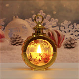 Decoratiune Craciun tip Felinare cu baterii, 13.5 x 9 cm,Lumanare cu geam si inscriptie Mos Craciun cu sanie,lumina alb cald,baterii incluse,Auriu - vivimall.ro