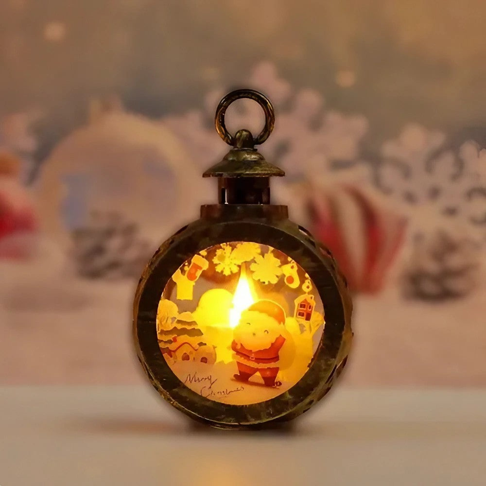 Decoratiune Craciun tip Felinare cu baterii, 13.5 x 9 cm,Lumanare cu geam si inscriptie Mos Craciun,lumina alb cald,baterii incluse,Bronz Auriu - vivimall.ro