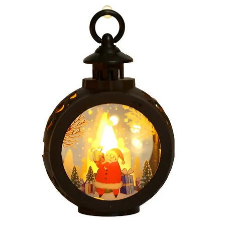 Decoratiune Craciun tip Felinare cu baterii, 13.5 x 9 cm,Lumanare cu geam si inscriptie Mos Craciun,lumina alb cald,baterii incluse,Negru - vivimall.ro