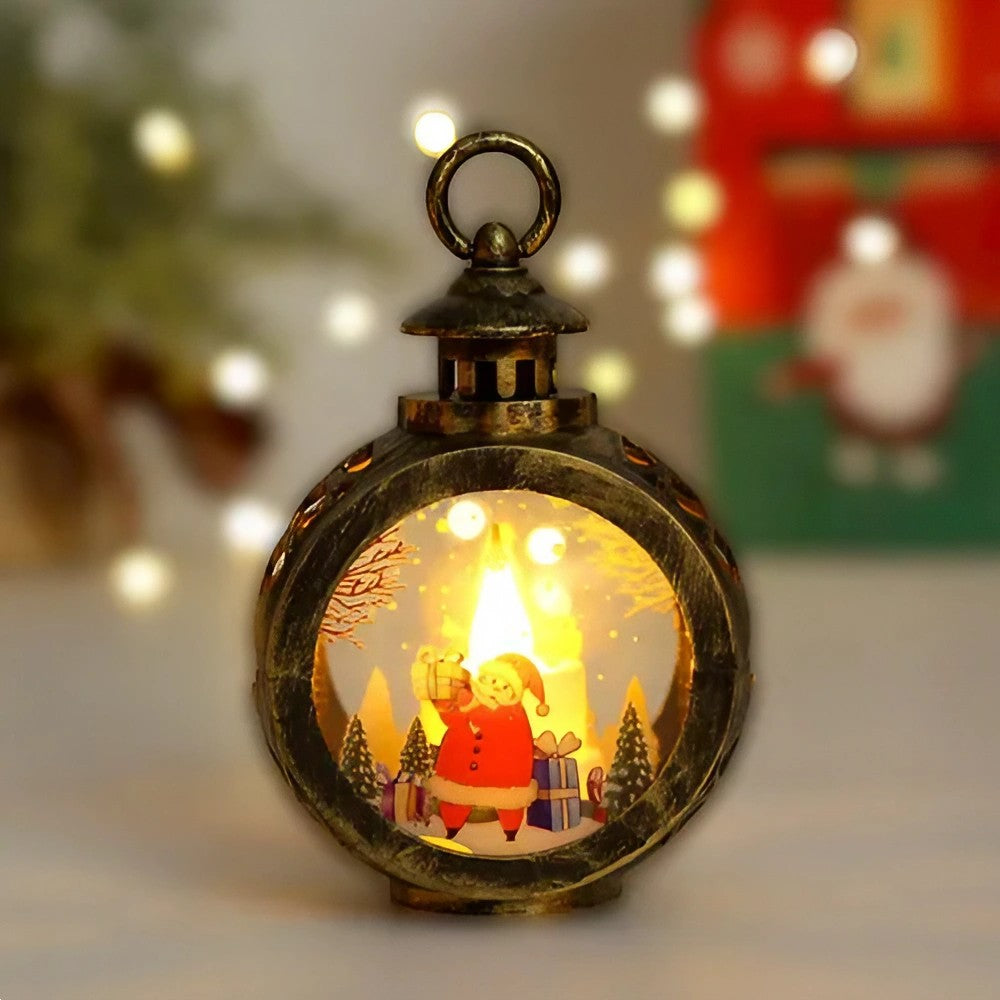 Felinar LED decorativ negru vintage pentru Crăciun, 13,5x9 cm, ambiental pe masă festivă