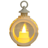 Decoratiune Craciun tip Felinare cu baterii, 13.5 x 9 cm,Lumanare cu lumina alb cald fara geam,baterii incluse,Alb - vivimall.ro