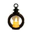 Felinar decorativ de Crăciun negru cu lumânare LED, lumină albă caldă, 13,5×9 cm, vedere frontală