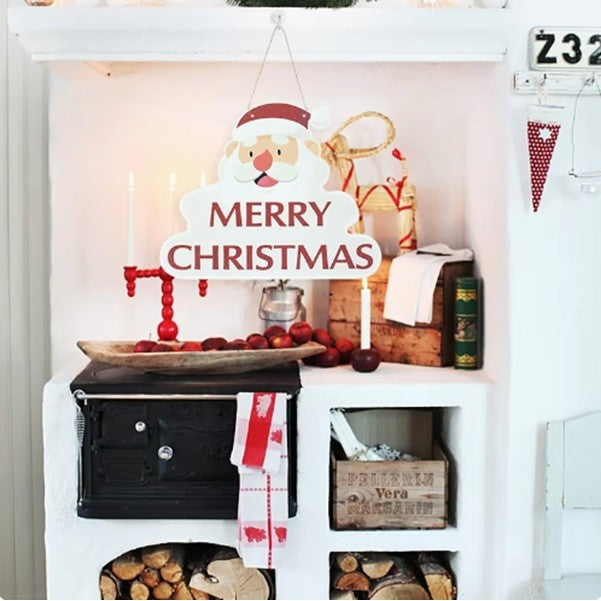 Decoratiune de Craciun, Vivimall, de Agatat, pentru Usa, Perete sau Brad, Sfoara Inclusa, 26.2 x 32.5 cm, din Hartie 350g, Model Mos Craciun, Alb/Rosu - vivimall.ro