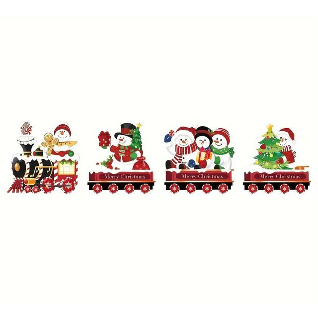 Decoratiune de Craciun, Vivimall, pentru Gradina, Tip Trenulet, 4 Figurine + Bete de Infipt in Pamant, din Plastic, Impermeabil, Model Oameni de Zapada, Multicolor - vivimall.ro