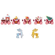 Decoratiune de Craciun, Vivimall, pentru Gradina, Tip Trenulet, 7 Figurine + Bete de Infipt in Pamant, din Plastic, Impermeabil, Model Renii Joy si Noel, Multicolor - vivimall.ro