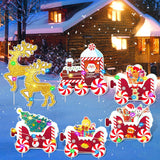 Decoratiune de Craciun, Vivimall, pentru Gradina, Tip Trenulet, 7 Figurine + Bete de Infipt in Pamant, din Plastic, Impermeabil, Model Renii Joy si Noel, Multicolor - vivimall.ro