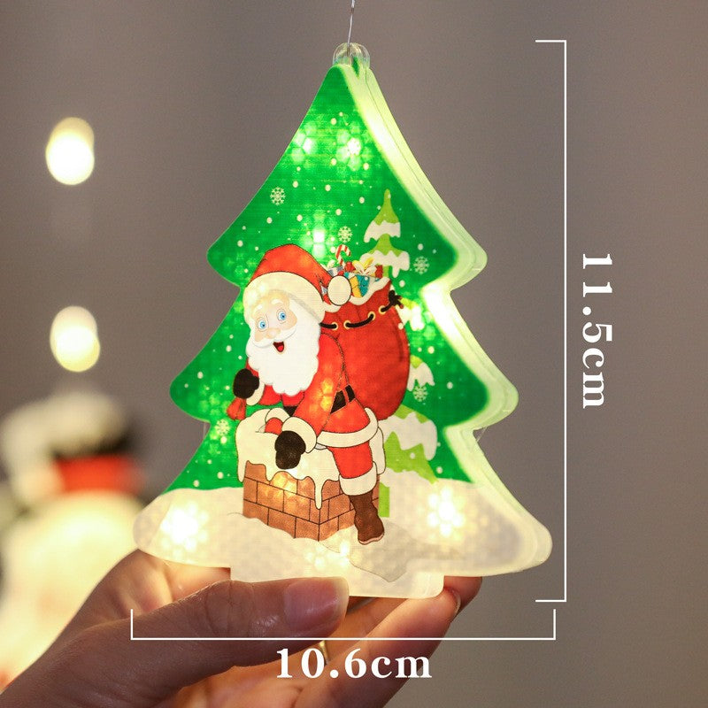 Decoratiune de Craciun Luminoasa in forma de Brad, 11.5 x 10.6 cm, Mos Craciun langa brad, cu agatatoare, Alb Cald, Vivimall - vivimall.ro