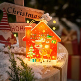 Decoratiune de Craciun Luminoasa in forma de casa, 11.5 x 9.7 cm, cu ren, cu agatatoare, Alb Cald, Vivimall - vivimall.ro