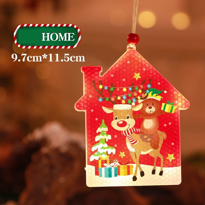 Decoratiune de Craciun Luminoasa in forma de casa, 11.5 x 9.7 cm, cu ren, cu agatatoare, Alb Cald, Vivimall - vivimall.ro