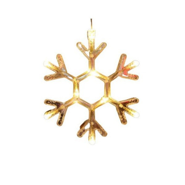 Decoratiune de Craciun Luminoasa in forma de Fulg, 19x19 cm, cu Ventuza, Alb Cald, Vivimall - vivimall.ro