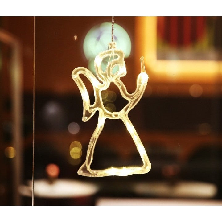 Decoratiune de Craciun Luminoasa in forma de Ingeras 21x12 cm, cu Ventuza, Alb Cald, Vivimall - vivimall.ro