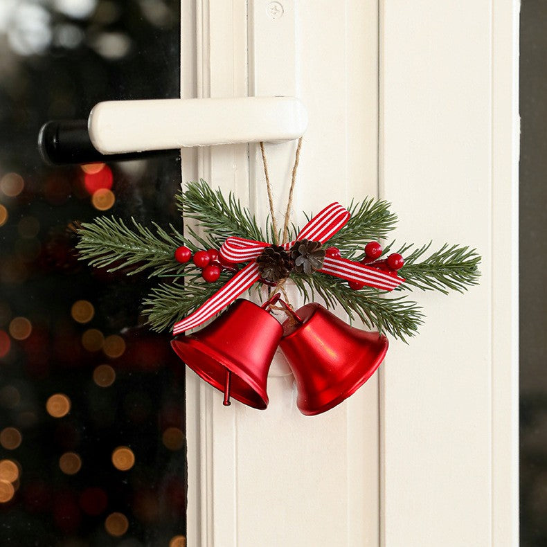 Decoratiune de Craciun pentru Brad, Flippy, Model 2 Clopotei de Craciun cu Crenguta de Brad, Decoratiune pentru Interior de Craciun, Rosu lucios - vivimall.ro
