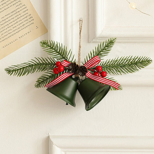 Decoratiune de Craciun pentru Brad, Vivimall, Model 2 Clopotei de Craciun cu Crenguta de Brad, Decoratiune pentru Interior de Craciun, Verde mat - vivimall.ro