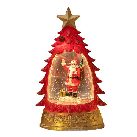 Decoratiune de Craciun tip Brad, Vivimall, Glob de Cristal cu Fulgi de Zapada, Model Mos Craciun, Iluminare LED, 16 x 9 x 5 cm, Carcasa Vintage Rosu, Transparent - vivimall.ro