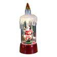 Lumânare LED decorativă cu Moș Crăciun, cristal transparent și bază roșie, vedere frontală, 13×5×5 cm