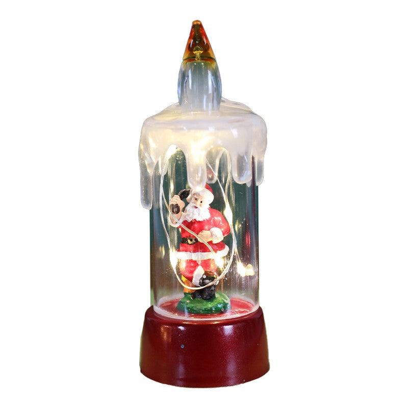 Decoratiune de Craciun tip Lumanare, Vivimall, Lumanare de Cristal fara Fulgi de Zapada, Model Mos Craciun, Iluminare LED, 13 x 5 x 5 cm, Baza Rosie, Transparent - vivimall.ro