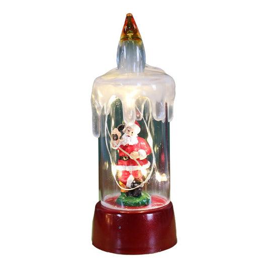 Decoratiune de Craciun tip Lumanare, Vivimall, Lumanare de Cristal fara Fulgi de Zapada, Model Mos Craciun, Iluminare LED, 13 x 5 x 5 cm, Baza Rosie, Transparent - vivimall.ro