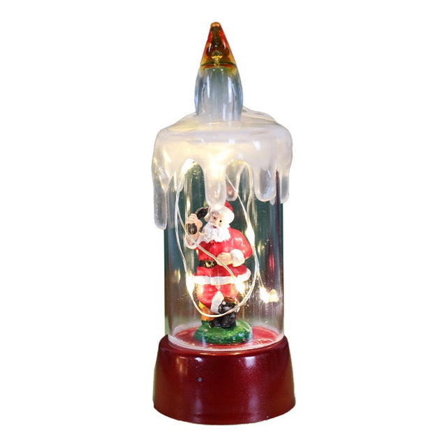 Decoratiune de Craciun tip Lumanare, Vivimall, Lumanare de Cristal fara Fulgi de Zapada, Model Mos Craciun, Iluminare LED, 13 x 5 x 5 cm, Baza Rosie, Transparent - vivimall.ro