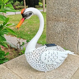 Decoratiune de Gradina cu Lampa solara, Flippy, Model Lebada, Iluminare Led si Incarcare Solara, 39.5 x 35.5 x 14 cm, din Fier, Alb - vivimall.ro