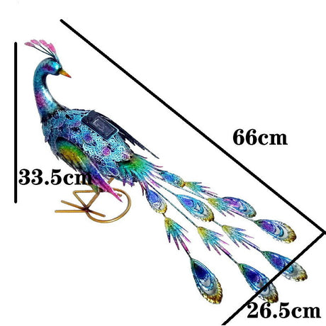 Decoratiune de Gradina cu Lampa solara, Flippy, Model Paun Pitic, Iluminare Led si Incarcare Solara, 66 x 33.5 x 26.5 cm, din Fier, Albastru Multicolor - vivimall.ro