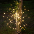 Lampă solară decorativă model artificii Vivimall, sârmă cupru, 120 LED-uri alb cald, vedere frontală