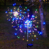 Lampă solară Fireworks aprinsă noaptea în grădină, efect luminos multicolor, sârmă de cupru flexibilă
