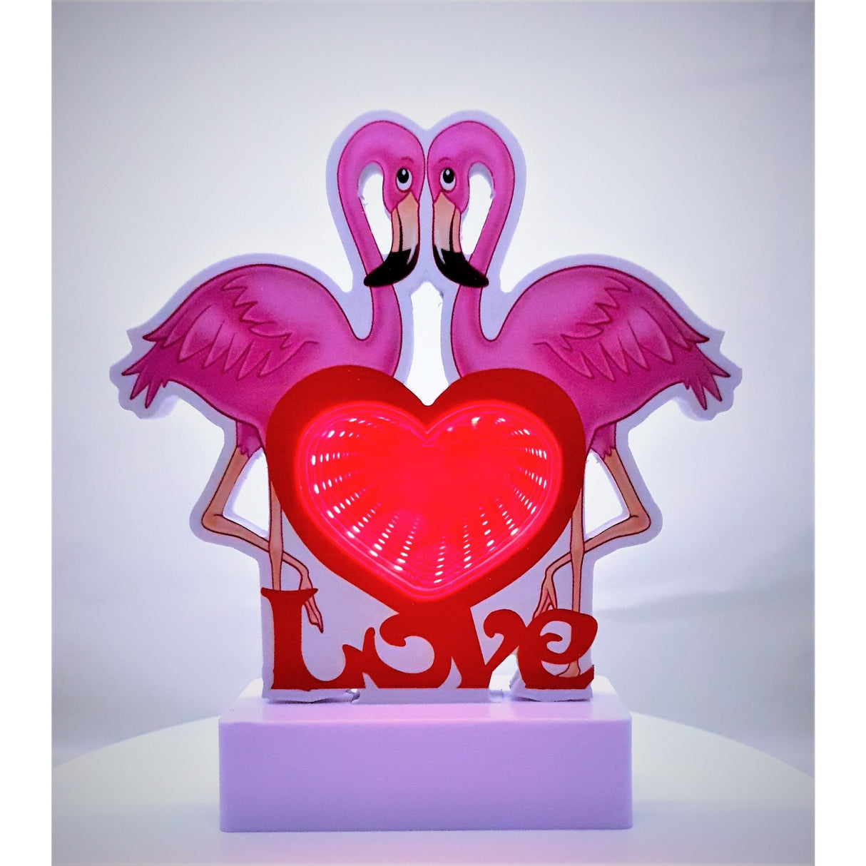 Decoratiune Luminoasa cu Baterii/Cablu Neon Flamingo Love 20 cm Alb Rece - vivimall.ro