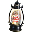 Felinar de Crăciun LED negru, model lampă cu ulei Moș Crăciun, vedere frontală, 14x7x6 cm