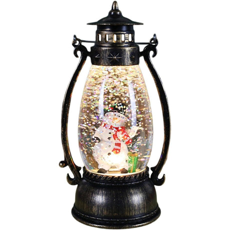 Decoratiune Luminoasa, Vivimall, Felinar de Craciun, cu Lumina LED, Ornament Model Lampa cu Ulei Om de Zapada, cu Maner, 14x7x6 cm, Negru, Resigilat - vivimall.ro