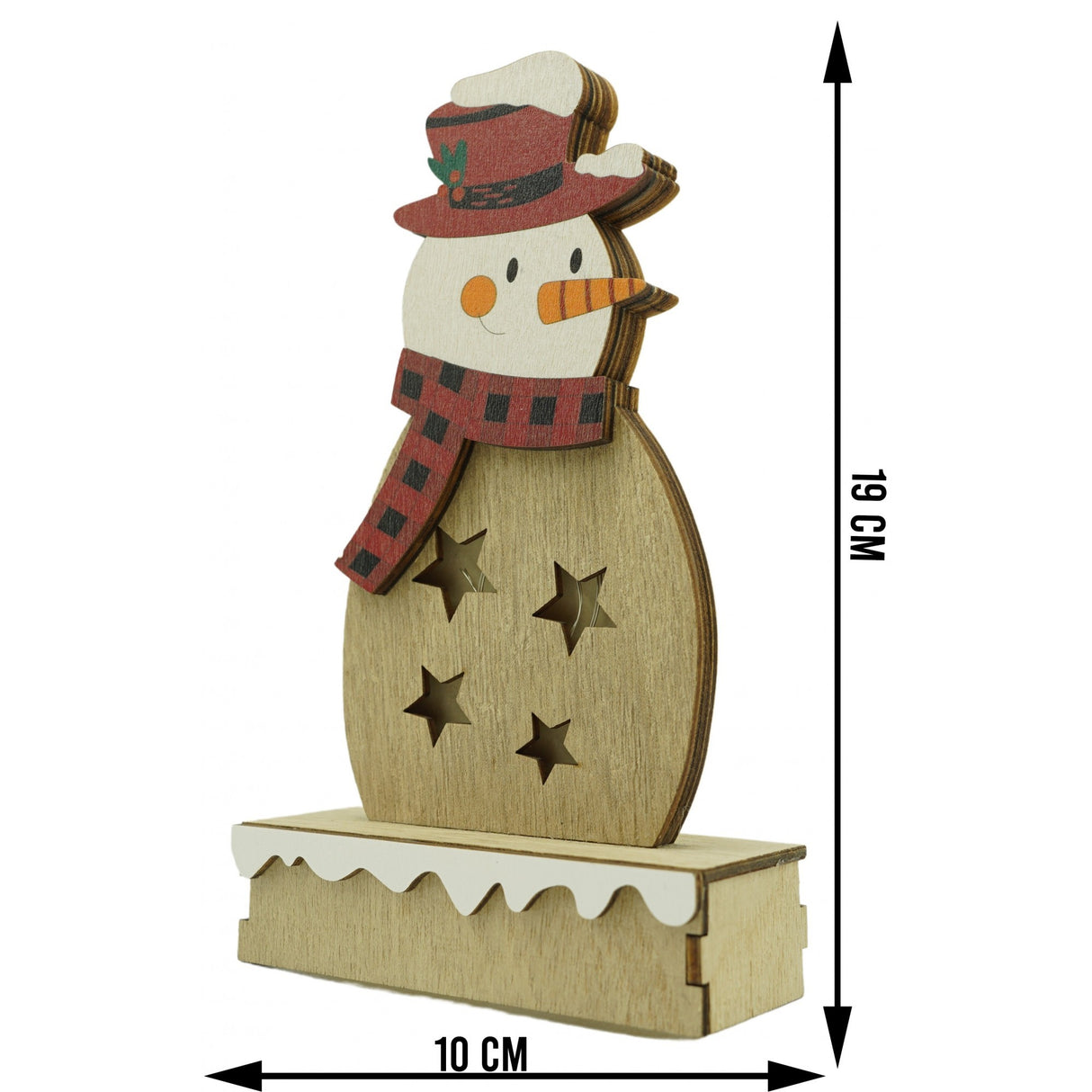 Világító Dekoráció, Hóember, Hossz: 10 Cm, Szélesség: 5 Cm, ​​​​Magasság: 19 Cm, Fa, Beltéri/Kültéri