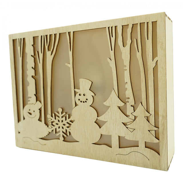 Decoratiune luminoasa, Vivimall, Peisaj de iarna - Om de zapada, maro, lungime: 21 cm, latime: 5 cm, inaltime: 16 cm, lemn, interior/exterior - vivimall.ro