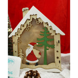 Decoratiune luminoasa, model de  Casa cu Mos Craciun, maro, lungime: 18 cm, latime: 21 cm, inaltime: 5 cm, lemn, interior/exterior - vivimall.ro