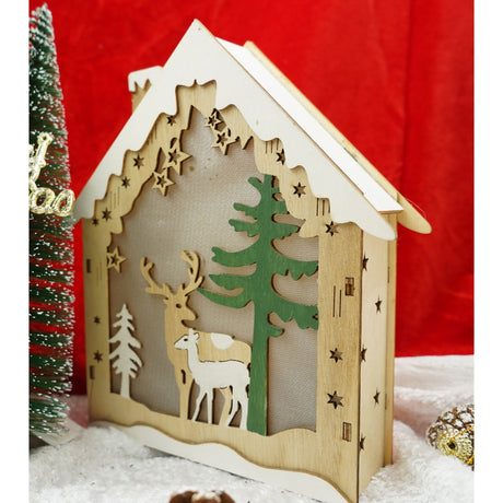 Decoratiune luminoasa, model de  Casa cu Reni, maro, lungime: 18 cm, latime: 5 cm, inaltime: 21 cm, lemn, interior/exterior - vivimall.ro