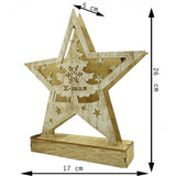 Decoratiune luminoasa, model de Stea cu Brad si inscriptie Marry Christmas, alb, lungime: 19 cm, latime: 5 cm, inaltime: 26 cm, lemn, interior/exterior - vivimall.ro