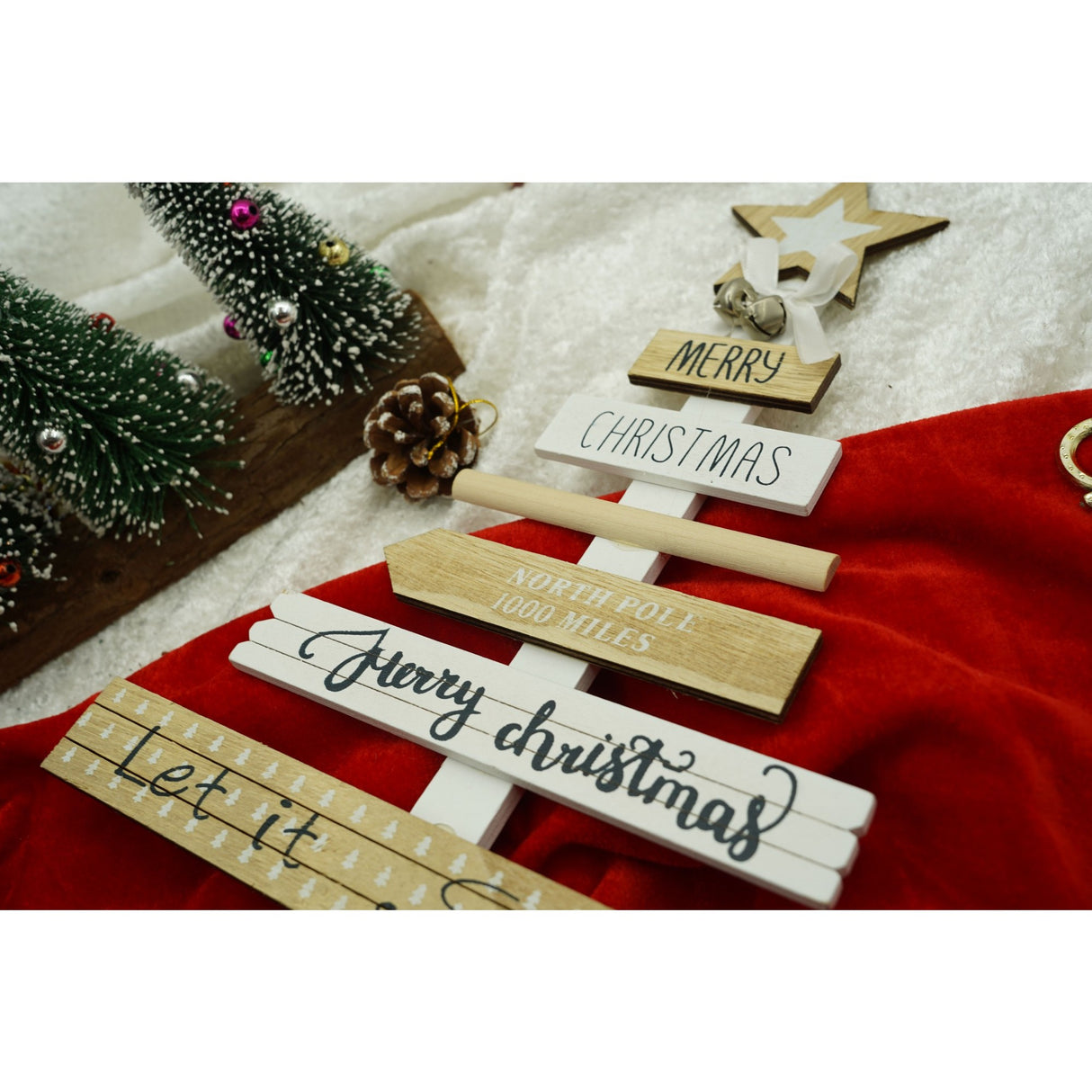 Decoratiune masa decorata, Mesaje Craciun, Crem-Alb, din Lemn, 22.5 cm x 36 cm, Interior, Vivimall - vivimall.ro