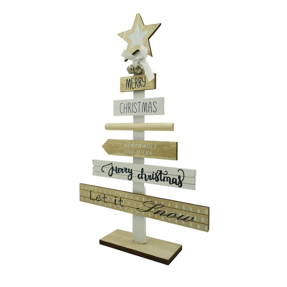 Decoratiune masa decorata, Mesaje Craciun, Crem-Alb, din Lemn, 22.5 cm x 36 cm, Interior, Vivimall - vivimall.ro