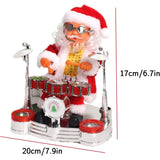 Decoratiune Mos Craciun, Vivimall, Animat, care Canta si Danseaza, cu Tobe, Imbracat Festiv, 20x17 cm Inaltime, Rosu - vivimall.ro