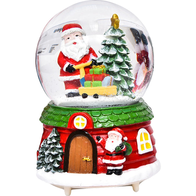 Decoratiune muzicala glob cu zapada, cu lumini si muzica, Mos Craciun, 12.5 cm, multicolor - vivimall.ro