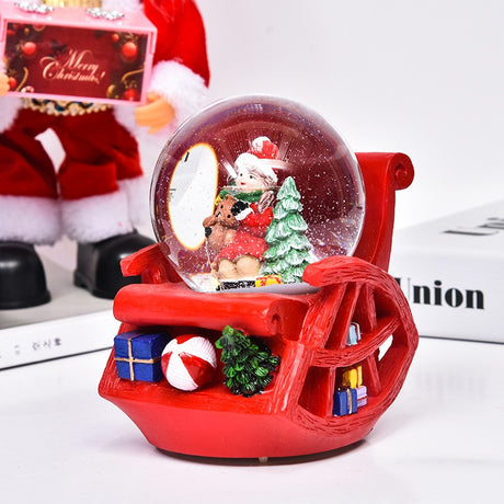 Decoratiune Muzicala Glob Cu Zapada, Cu Lumini Si Muzica, Mos Craciun, Forma Scaun, 13 Cm