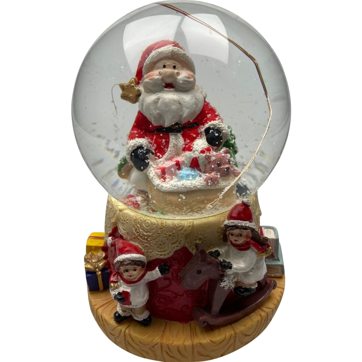 Decoratiune muzicala glob cu zapada, cu lumini si muzica, Mos Craciun si copilasi, 13 cm, multicolor - vivimall.ro