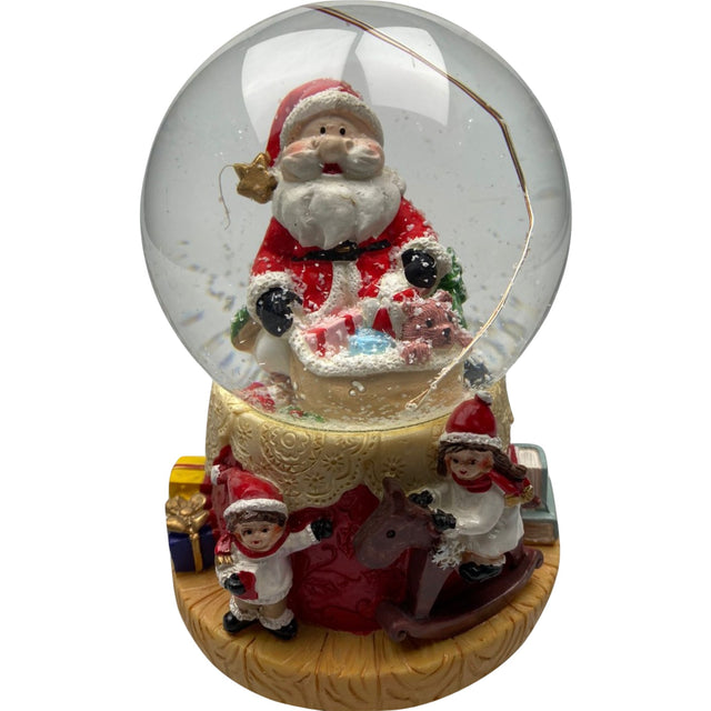 Decoratiune muzicala glob cu zapada, cu lumini si muzica, Mos Craciun si copilasi, 13 cm, multicolor - vivimall.ro