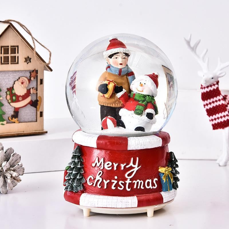 Decoratiune glob cu zapada Vivimall, Baiat si om de zapada, diametru 4.5 cm, multicolor - vivimall.ro