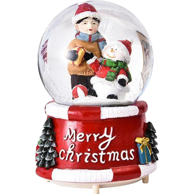 Decoratiune glob cu zapada Vivimall, Baiat si om de zapada, diametru 4.5 cm, multicolor - vivimall.ro