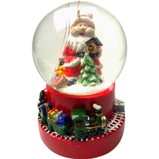 Decoratiune muzicala glob cu zapada, Mos Craciun pe tren,16 cm, multicolor - vivimall.ro