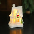 Căsuță de Crăciun din rășină albă cu iluminare interioară, ornament festiv 8.5x5x4 cm, vedere frontală