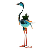 Decoratiune pentru Gradina, Flippy, Flamingo pentru Gradina cu Suport pentru Plante Flori, Ornament de Ghiveci de Flori, Model Flamingo, din Fier, 71 x 34 x 22 cm, Albastru - vivimall.ro